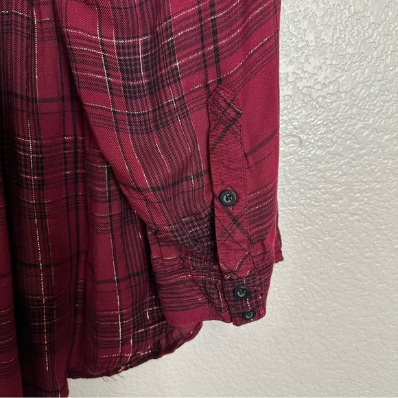 Torrid Burgundy Gold Plaid Button Down Shirt, Size 1X - Picture 8 of 12